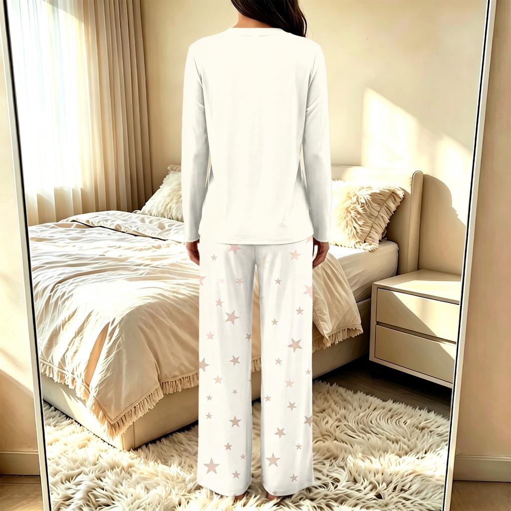 Women's V-Neck Loose Fit Printed Pajama Set Two Piece Sleepwear for Casual