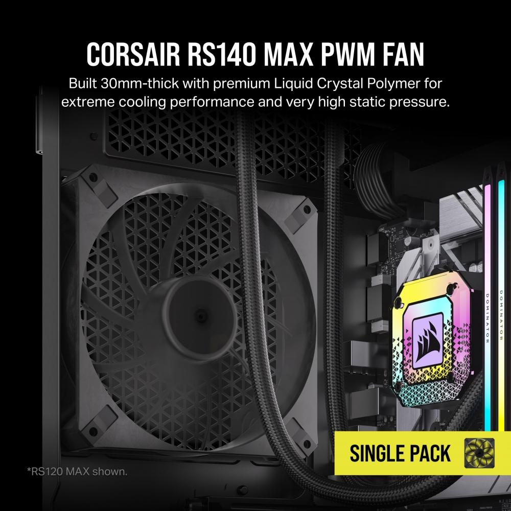 Corsair RS140 MAX 140mm PWM 30mm dicker PC-Gehäuselüfter, Einzelpackung, Schwarz, CO-9050174-WW