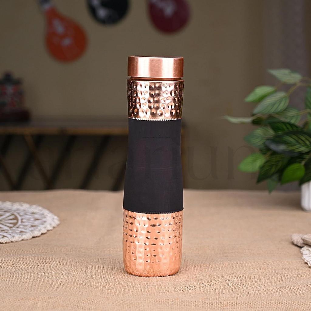 1 Litre Hammered Copper Water Bottle Leak Proof BPA Free Water Bottle Office Bottle Hammered Copper Bottle Black Color)