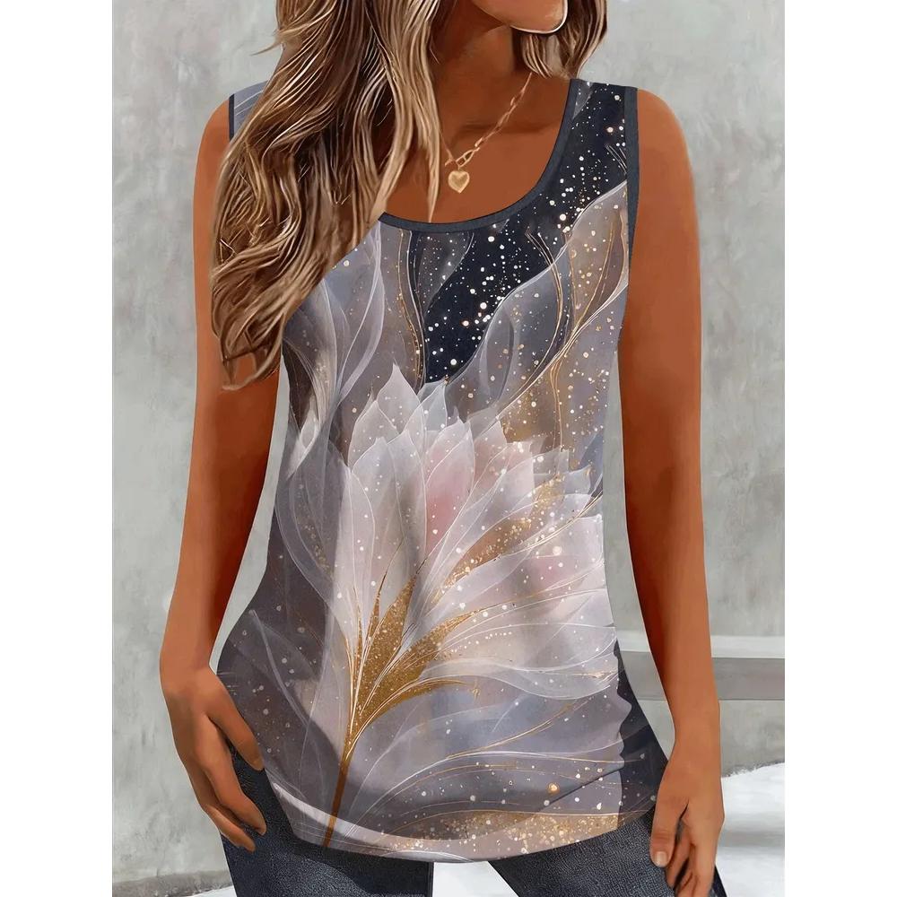 Fashion Women's Flower Printed T-Shirt Casual Loose Sleeveless Top Comfortable Camis Tank Tops