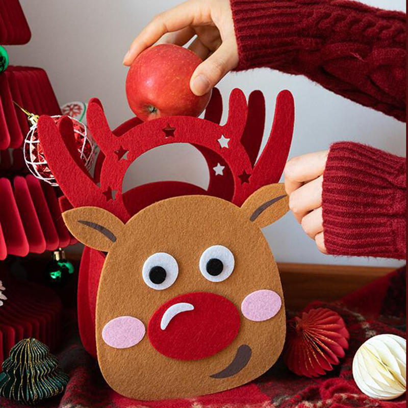 Cute Christmas Tree Treat Pouch Santa Claus Elk Gifts Bag Portable Decoration Felt Cloth Candy Handbag
