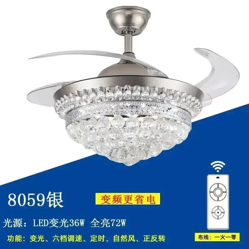 Modern Luxury Crystal Chandelier Atmosphere Living Room Fan Light Remote Control Chandelier Bedroom Dining Room Ventilation