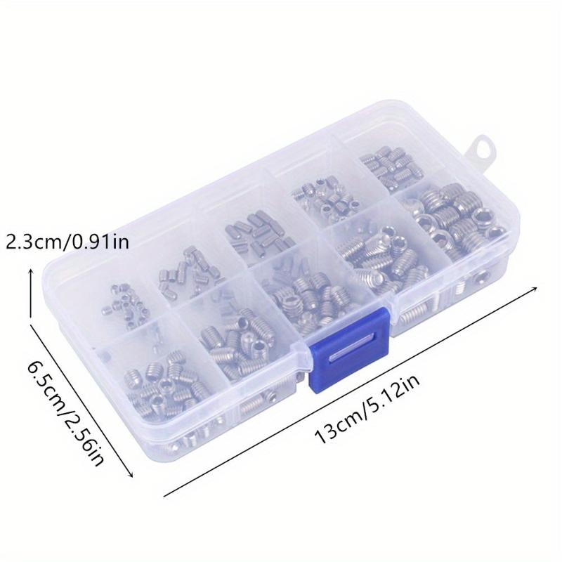 

200Pcs/set Stainless Steel Wood Screws Allen Head Socket Hex Set Grub Screw Assortment Cup Point Screw Assortment Kit