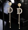 Exquisite Luxury Gold Color Letter D Long Drop Dangle Earrings for Women Charm Fashion Zircon Korea Earring Bride Jewelry Gift