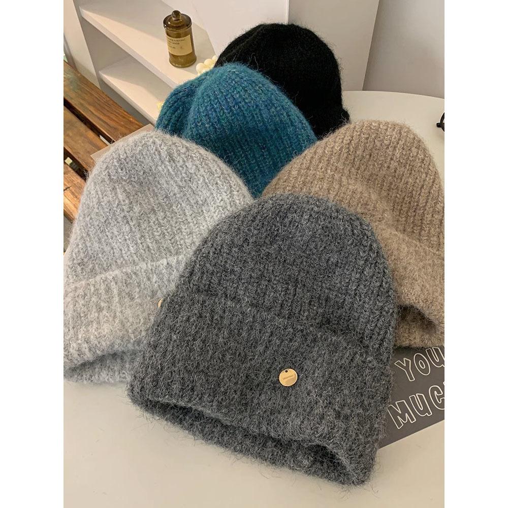 Autumn and Winter Korean Style Large Head Circumference Loose Knitted Pile Hat Showing Face Small Warm and Thickened Ear Protection Hat