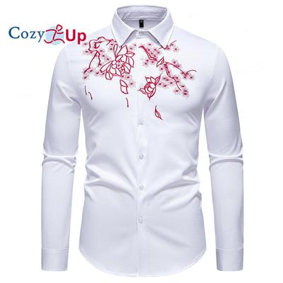 Kuscheln Sie sich ein Vintage Blumenstickerei Designer Kleidung Herren Hemden 2025 Luxus Langarm Gesellschaftsparty Viktorianisch Herren Westernhemd