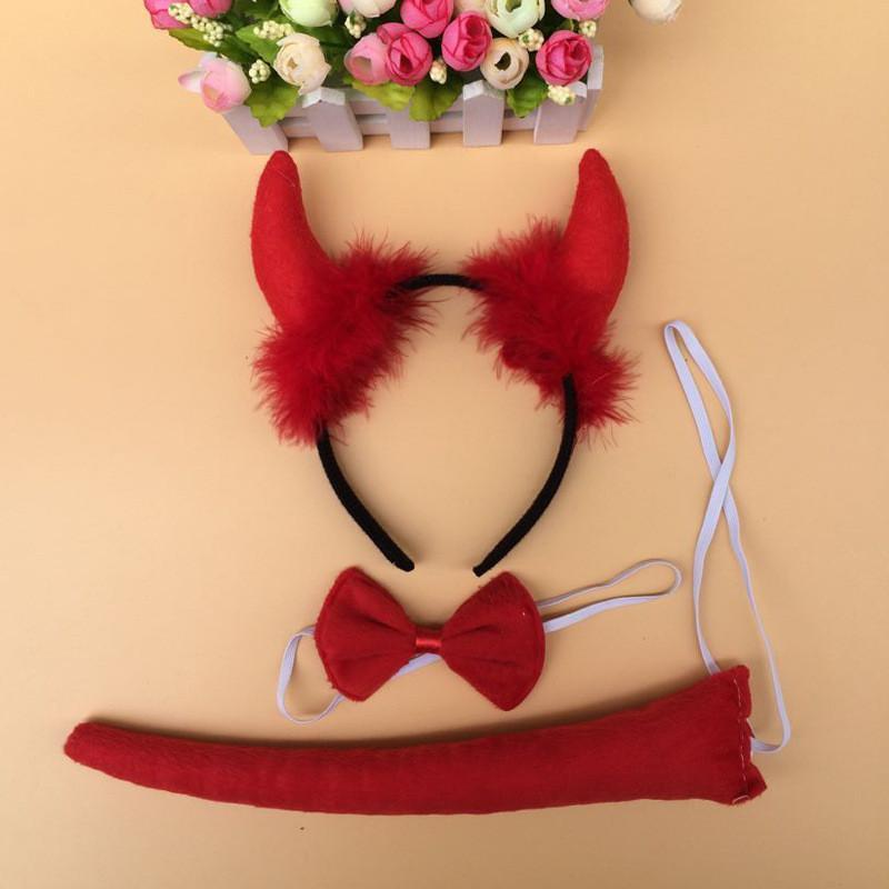 Halloween Animal Tiger Headpiece With Red Horns Demon Headband Cosplay For