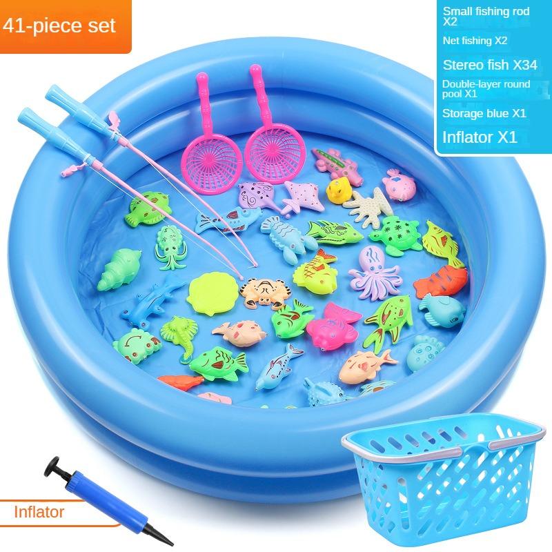 Magnetic Fishing Toy Pool for Boys and Girls, Fun Game for Playing Home, Summer Puzzle Square Night Market Stall Set