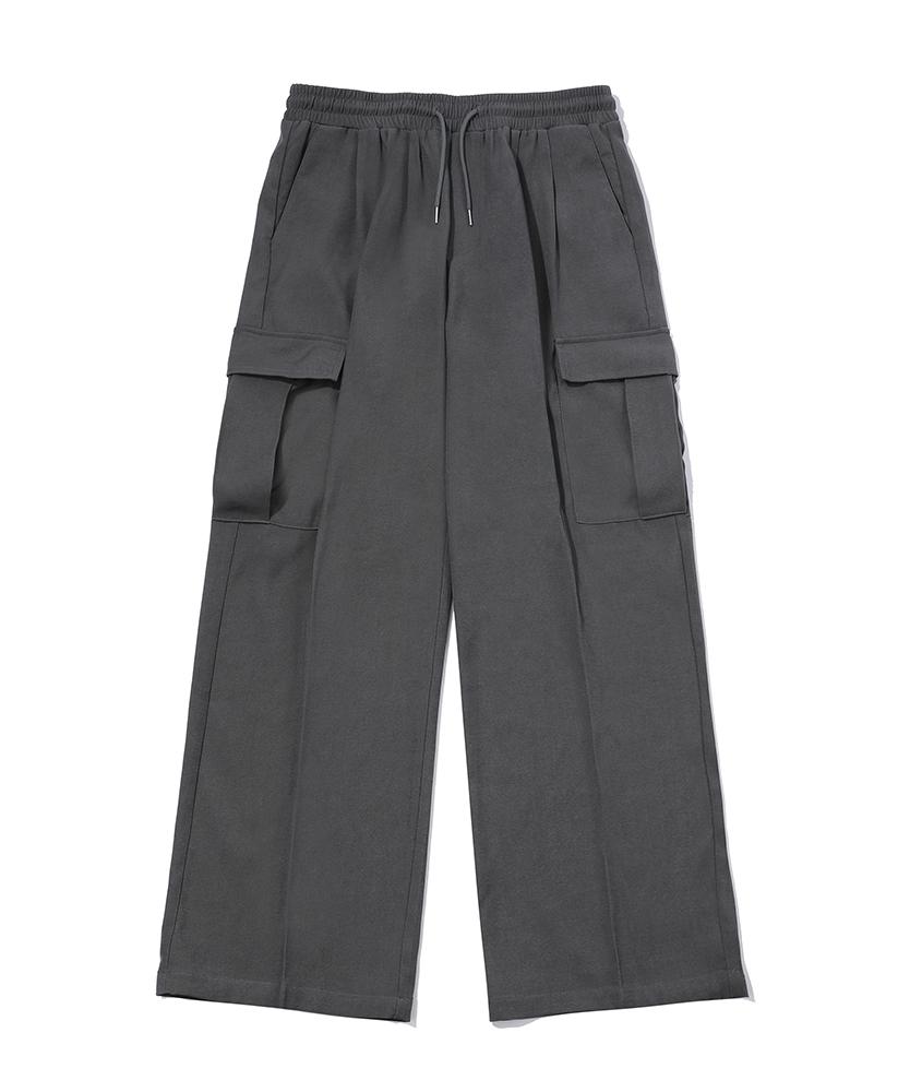 CHAMBROS Cargo Pocket Wide Double-Pleat Elastic Slacks [Gray]