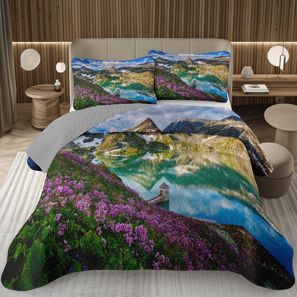 Tree Bedspread Nature Landscape Bedspreads for Boys Girls Reversible Grey Coverlet Set Modern Abstract Art Quilted Bedding Queen