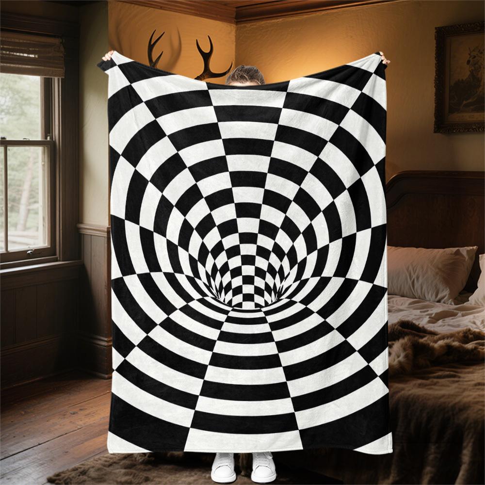 1PC Checkerboard TunnelOutdoor Flannel Blanket - Soft Plush Decor for Picnics, Camping, Bedroom, Playroom, Office, or Lunch Break 1369A