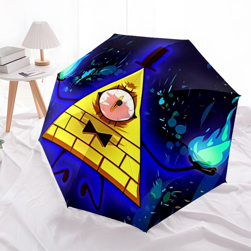 1pc Gravity Falls Bill Cipher Automatic Folding Umbrella - Compact 8-Rib Design, Durable Plastic & Iron, Lightweight for Outdoor Daily Use,  a0929146