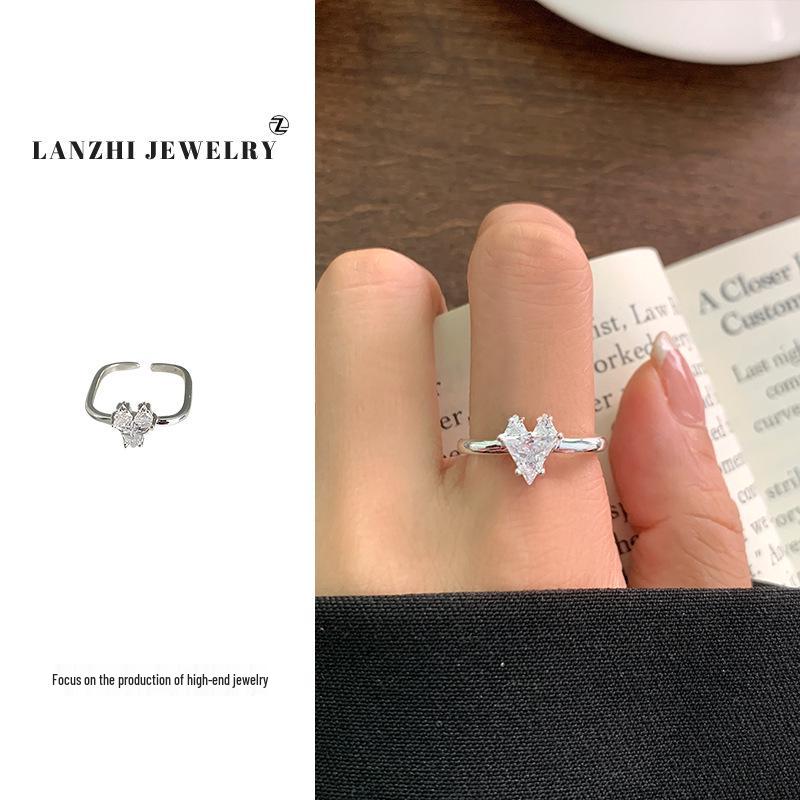 Non-Fading Korean Heart Pink Zircon 925 Sterling Silver Ring for Women