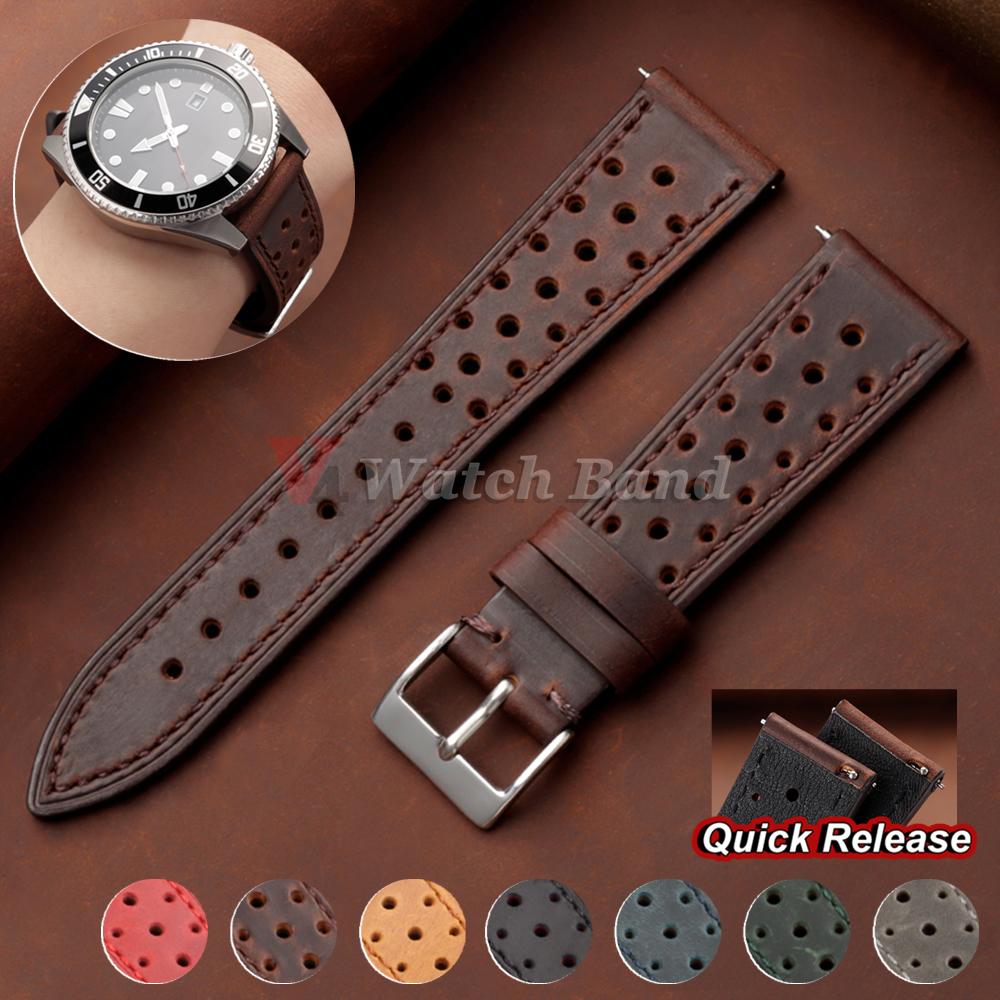 Atmungsaktive poröse Armbänder 18mm 19mm 20mm 21mm 22mm 24mm Schnellverschluss Vintage Racing Leder Armbänder für Seiko für Rolex