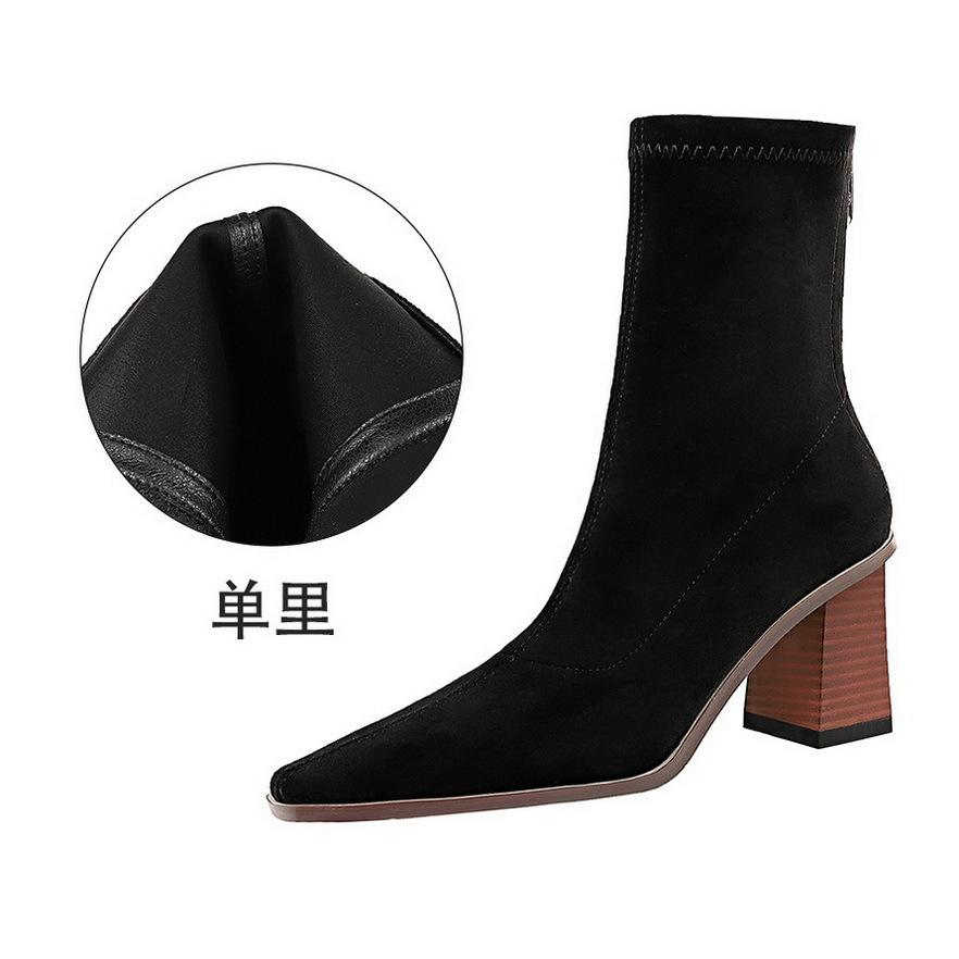 

Деревянная текстура и толстый каблук высокий каблук модные сексуальные и тонкие замшевые ботильоны с маленьким квадратным носком зимние женские ботинки 34