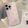 Japanese Style Pink Plaid Bow Phone Case Compatible and Suitable for iPhone15 14 13/12promax