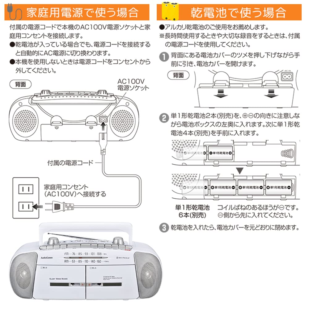 OHM Electric AudioComm Dvojitý Rádio Kazetový Rekordér a Přehrávač RCS-371Z 07-8388 Boombox, Rekordér,
