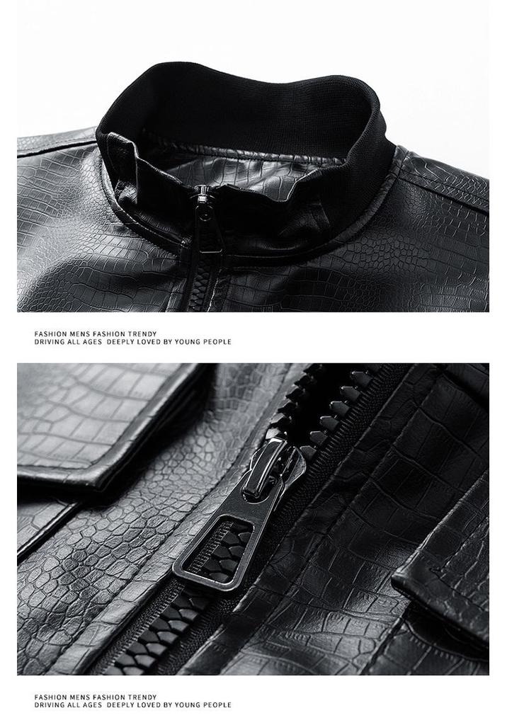 New PU Leather Stand Collar Motorcycle Cardigan Jacket - Spring, Autumn, Winter