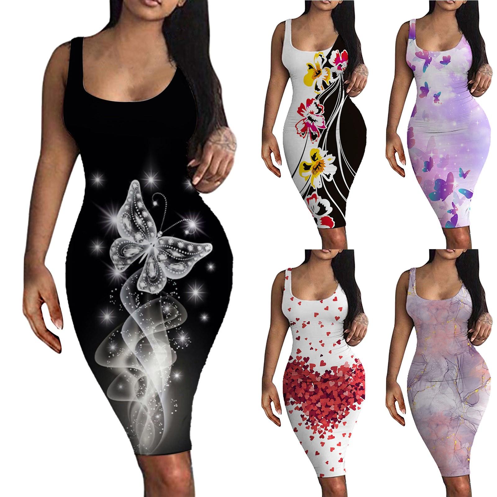 

Женское модное пуловерное платье без рукавов с круглым вырезом и принтом