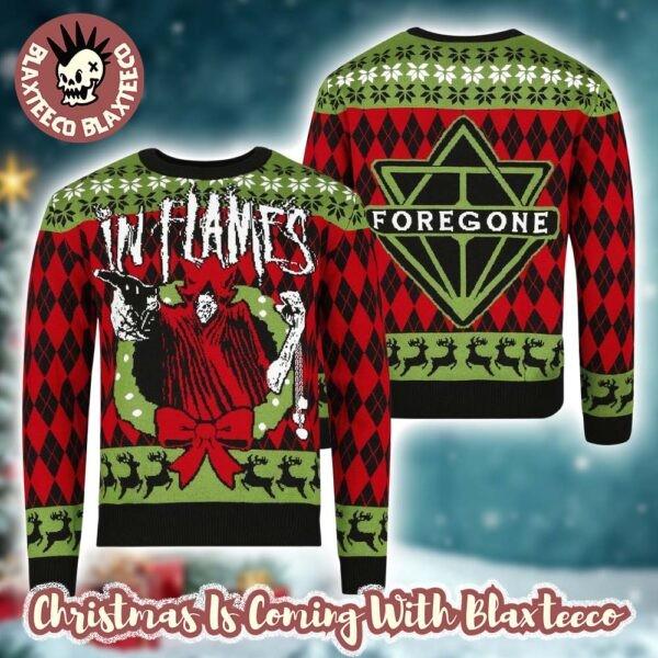 

In Flames Foregone Xmas Wreath 2025 Red And Green Holiday Ugly Christmas Sweater Unisex T-Shirt L