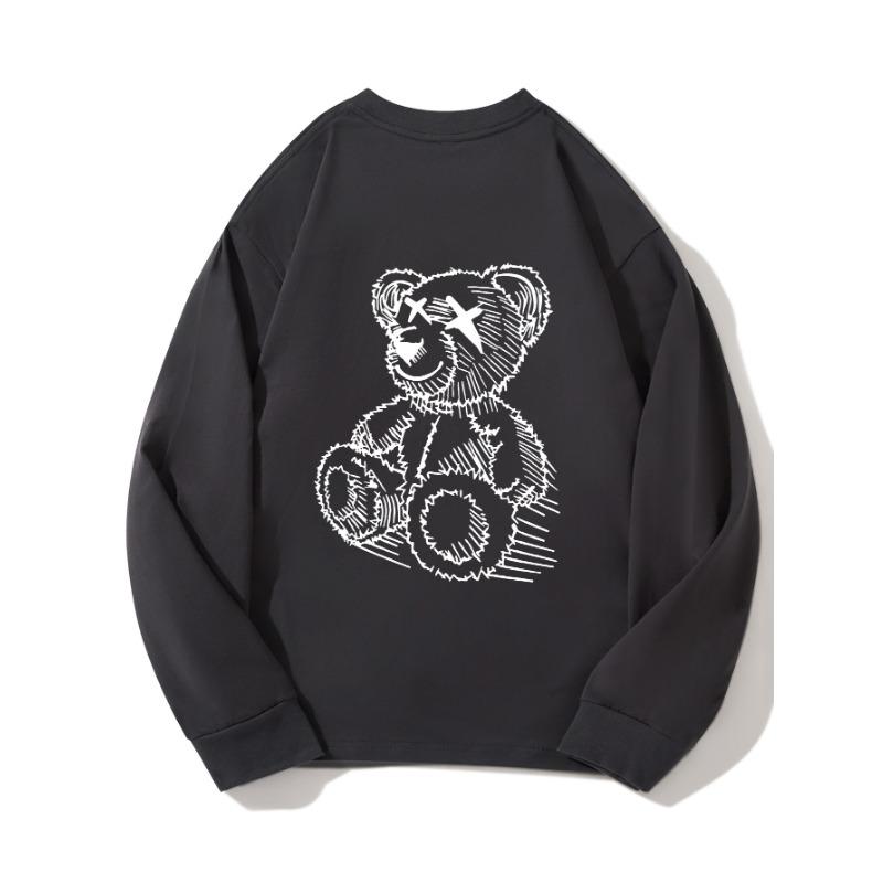 Осенняя одежда Sitting Bear с длинными рукавами из чистого хлопка, новый мужской и женский топ, весенний внутренний слой, базовая рубашка, футболка с круглым вырезом и длинными рукавами