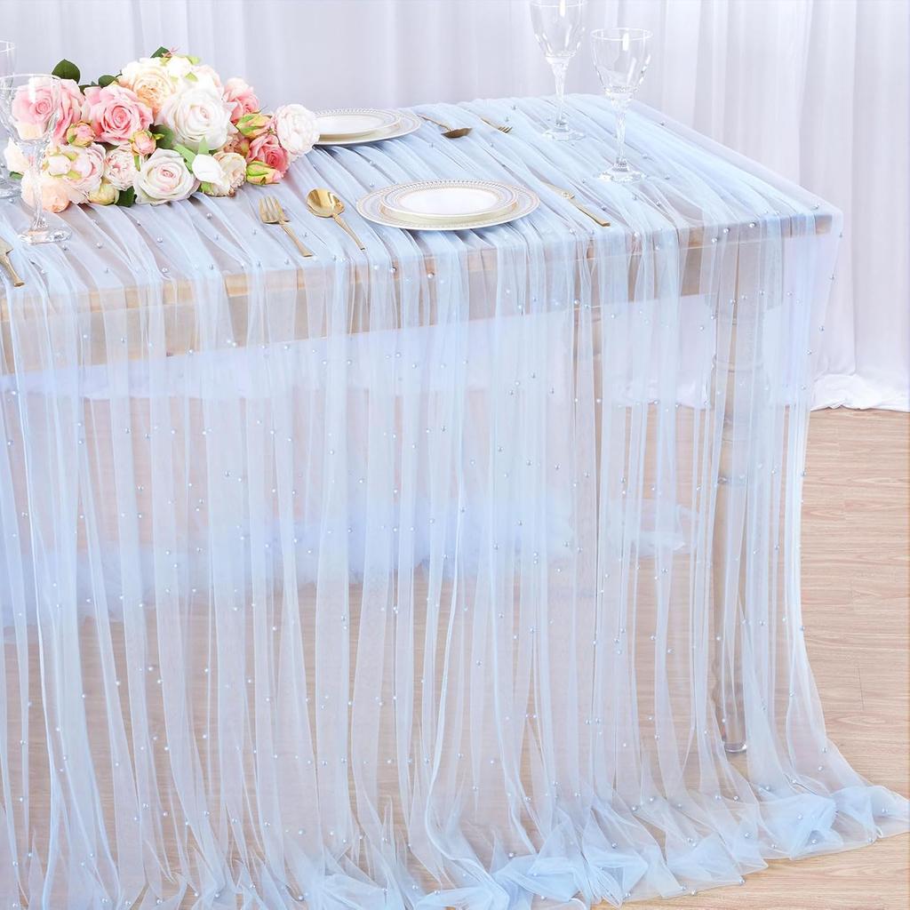 Table Runner Wedding Decorations White Table Cover Lace Fabric Table Cloth for Sequins Overlay Birthday Bridal Shower Party