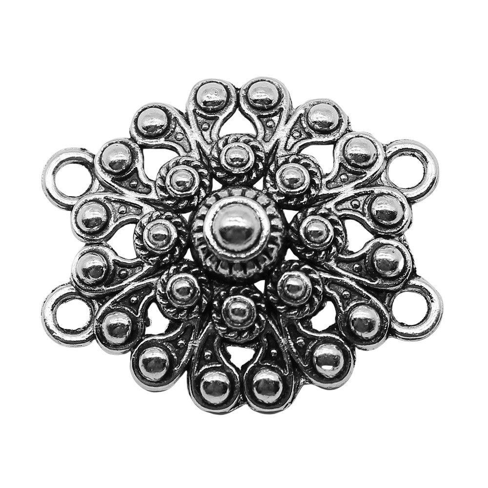

10 шт., цепочка для тела, цветок, пористый соединитель, ювелирные компоненты, аксессуары, античное серебро, цвет, цинковый сплав 27X32 мм