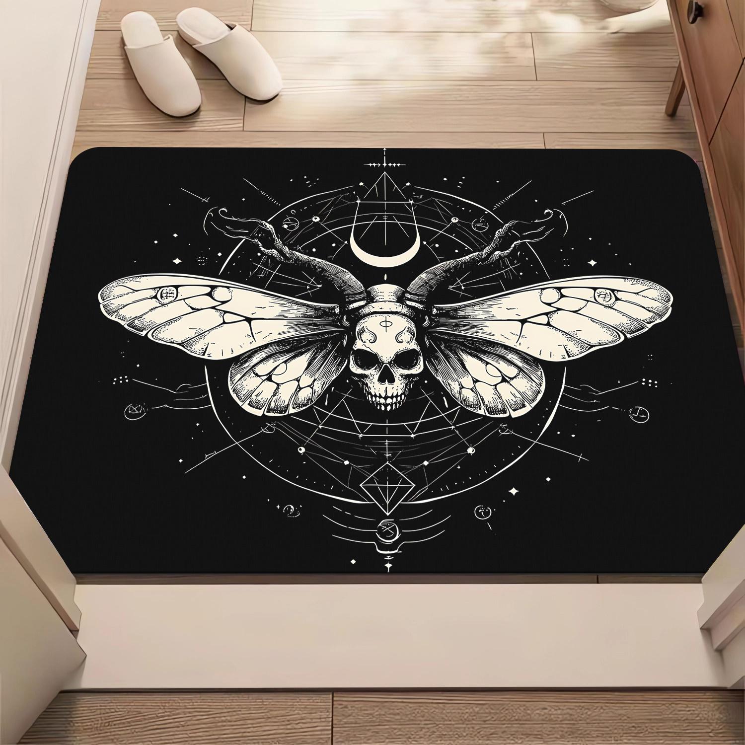 

1pc Mystic Skeleton Moth Doormat Non-Slip Absorbent Microfiber Rug for Bathroom Bedroom Living Room Entryway 40x60cm