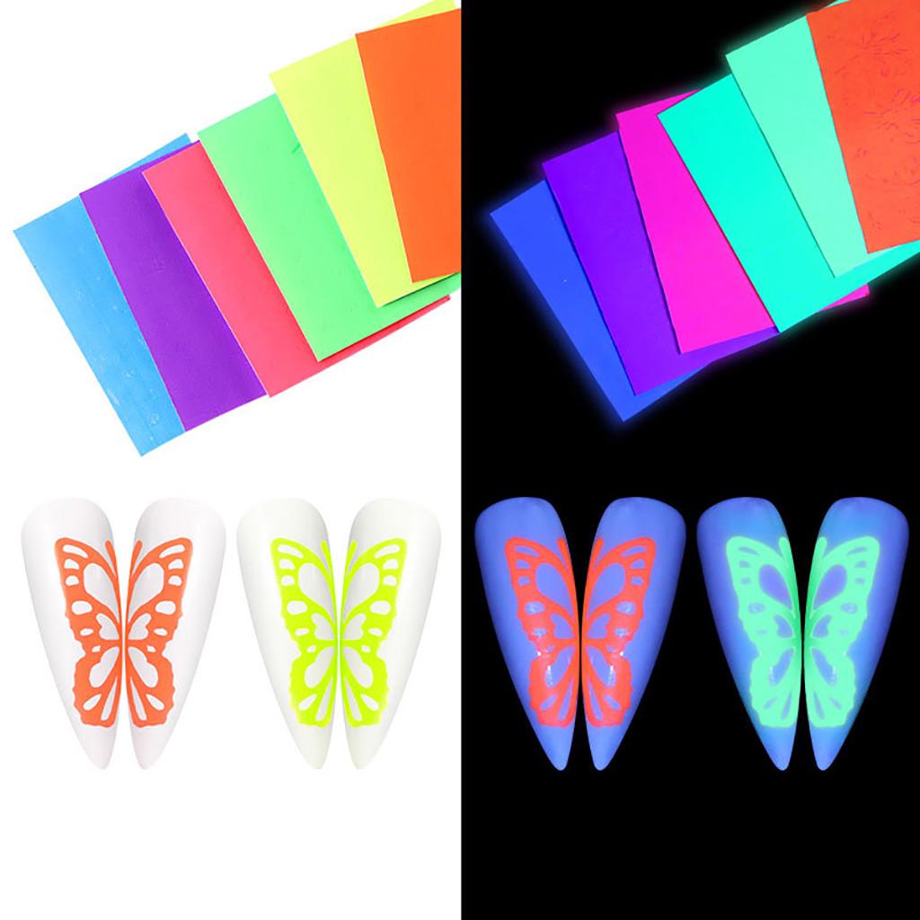 Color Fluorescent Butterfly Sticker 6-color Set Summer DIY Manicure Sticker