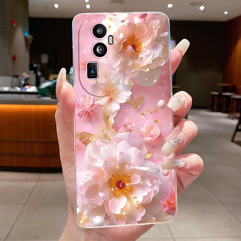Für OPPO Reno 10 Pro Plus Pro+ Hülle Klar Luxus Mode Schmetterlingsblumen Weiches TPU Silikon Jelly Handyhülle Rückabdeckung