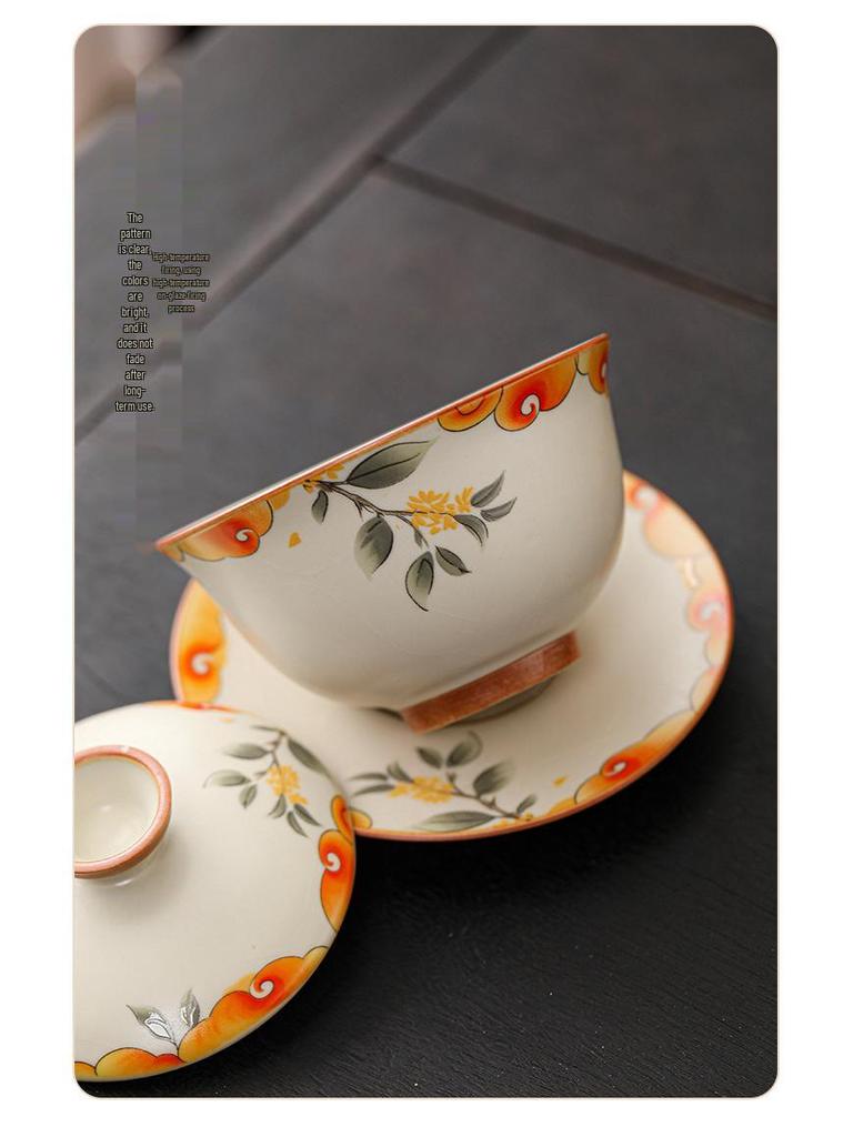 Beige Ru Ware Ceramic Kung Fu Tea Set: Teapot & Teacups in Gift Box for Holiday or Business Souvenir