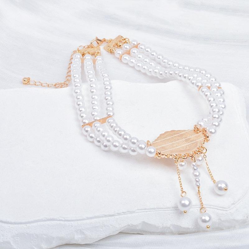 Meier Elegant Pearl Tassel Choker Necklace - French Chic Multi-layer Pearl and Diamond Necklace