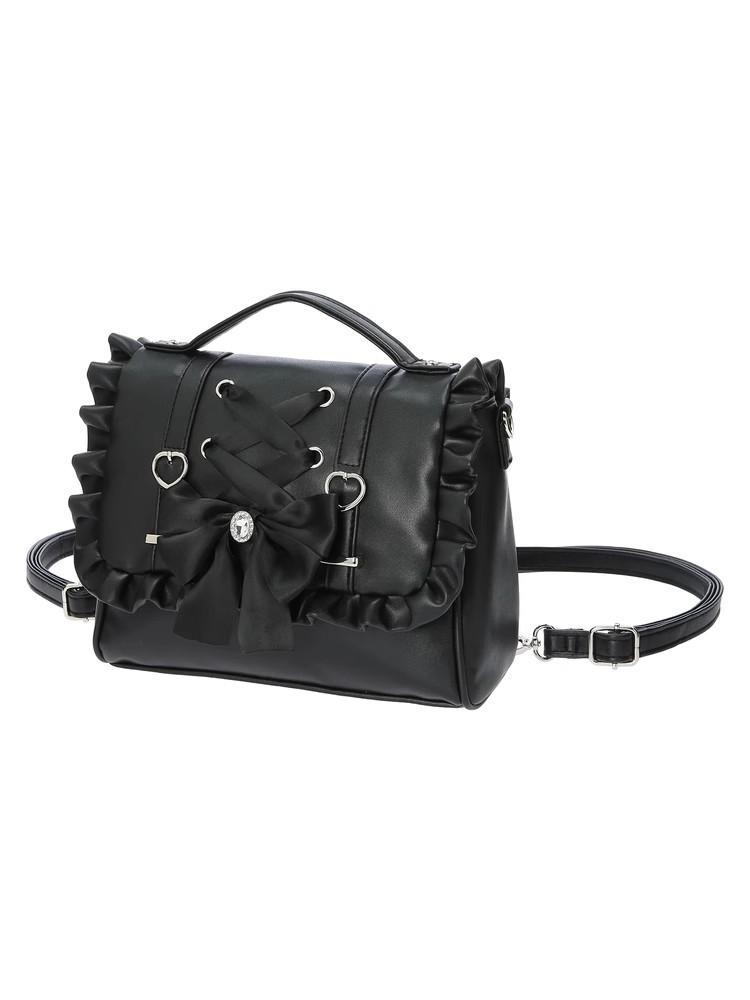 Lolita Knoten Damen Bapa Handtasche Einzelne Schulter Crossbody Doppelte Schultertasche Koreanisch Sle Lässig PU Leder Kawaii Rucksack Ita Tasche one size schwarz