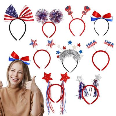 4th Of July Headband 9X Red White Blue 4th Of July Hair Accessories US Flag Headwear Photo Props For Adults And Children