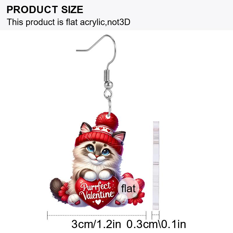 Valentinstag Ohrringe für Frauen Modische Acryl Rot/Rosa Blume Katze Ohrringe Süße Niedliche Ohrringe Hochzeitsparty Ohrringe Weihnachtsgeschenke