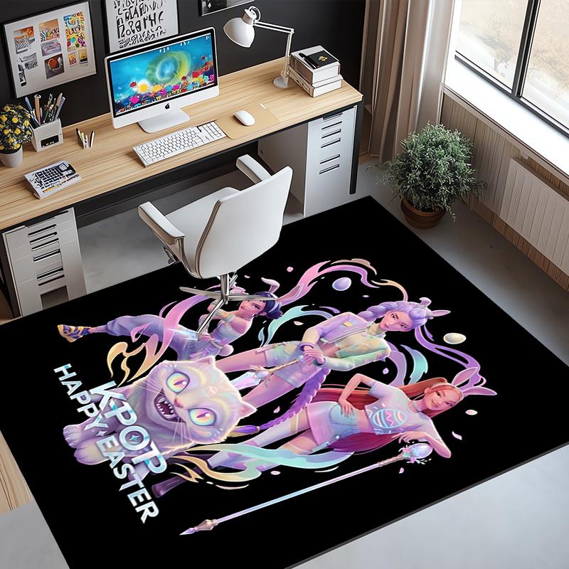 KPop Demon Hunters Pattern Rug, Indoor/Outdoor Mat, for Picnic, Gameroom, Bedroom, Office, Living Room, Home Decor Carpet, Birthday Gift