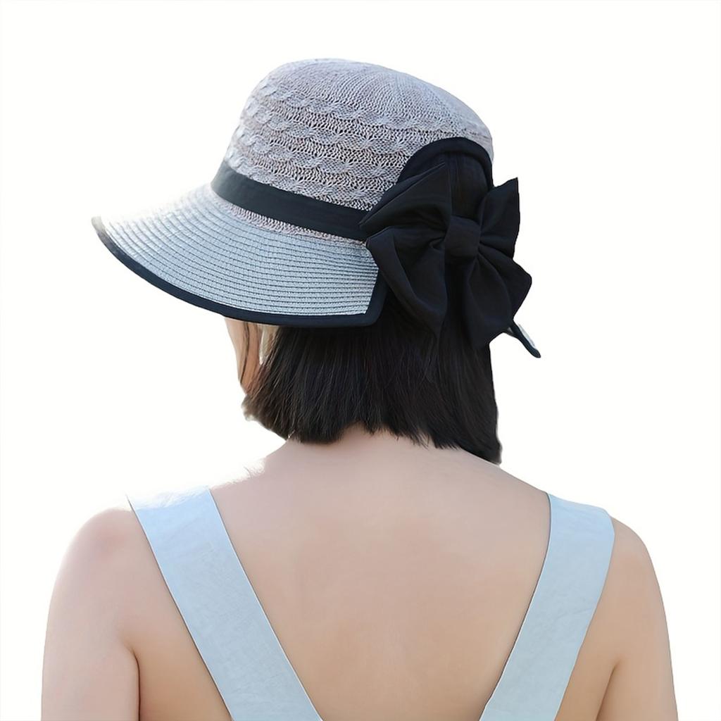Women'S Summer Straw Sun Hat Breathable French Style Bowknot Straw Hats For Outdoor Sports Hiking Travel