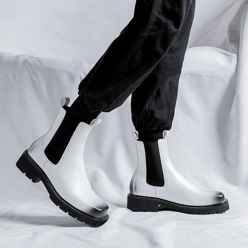 Square Head Chelsea Boots Premium British Style High Top Martin Boots ins Cool Leather Boots