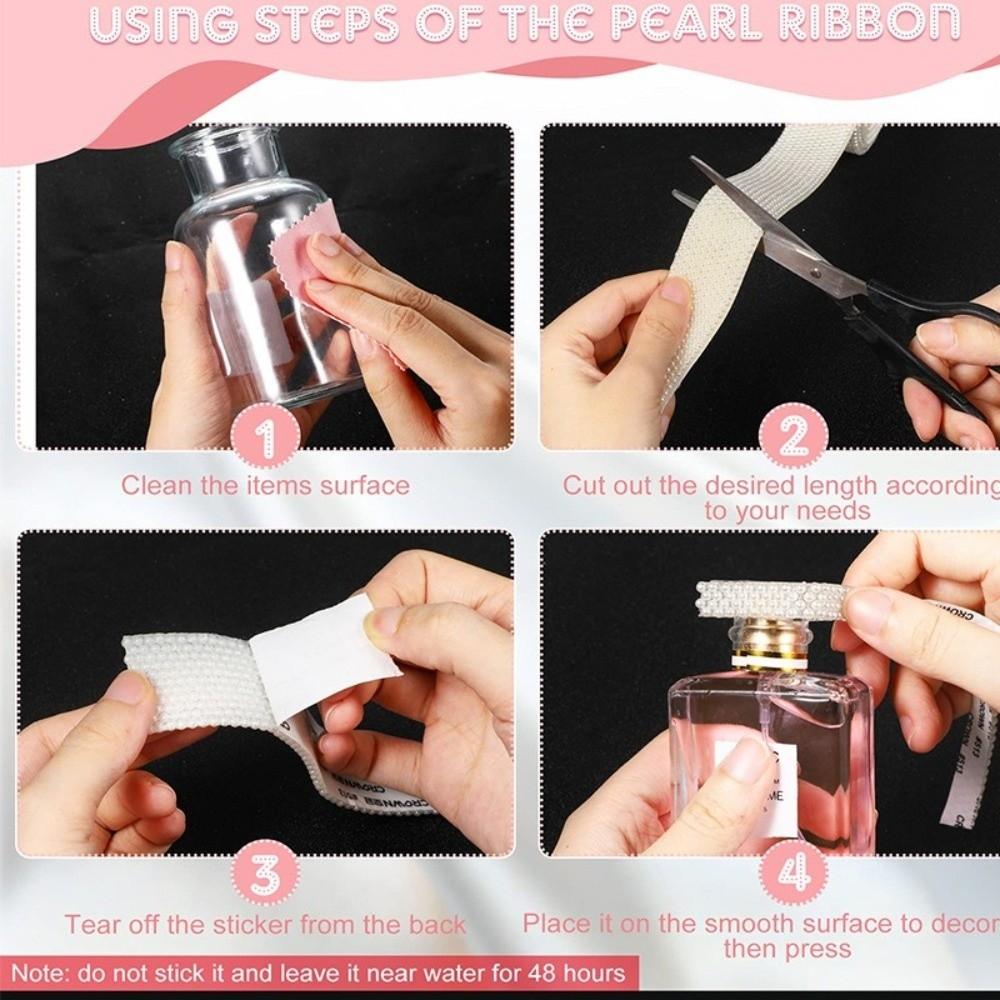 1 Yard Colorful Self-Adhesive Rhinestone Tape DIY Pearl Chain Gifts Crystal Sticker  Wedding Dress