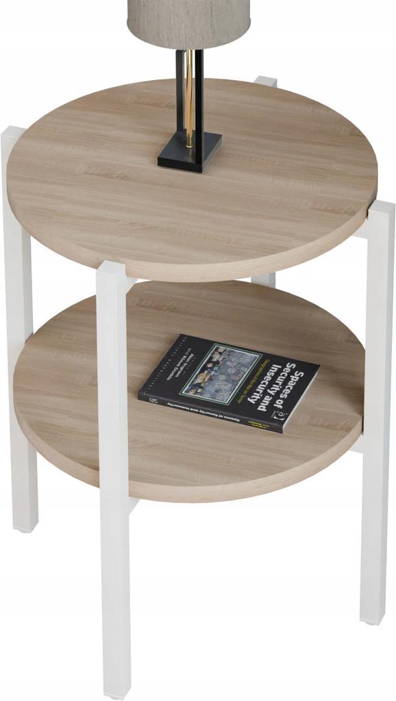 Stolik Nocny Okrągły Loft Z Półką 35X35X46 Cm Metalowy Biały