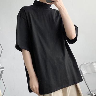 Men Summer T-shirt Stand Collar Half Sleeve Loose Pullover Pure Color Casual Soft Breathable Daily Sprots Tee