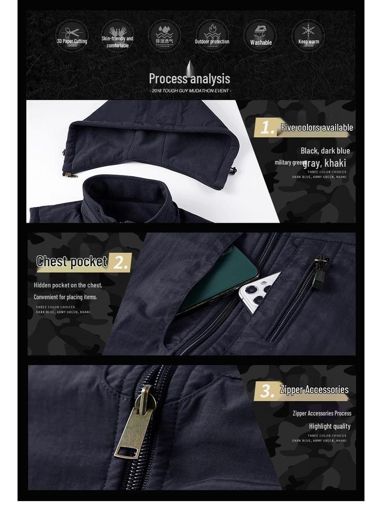 Gilet da uomo in pile Sherpa double-face con imbottitura in velluto, per esterni, con cappuccio staccabile