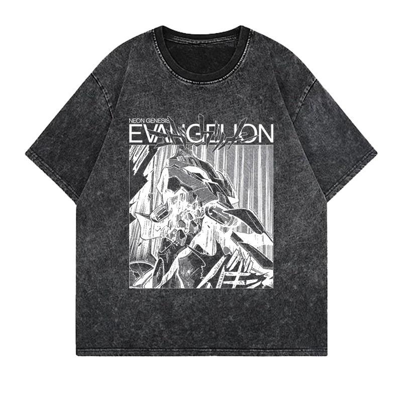

Неон Genesis Evangelion Unit-01 Панель из Манги Винтажная Стиранная Футболка Уличная Одежда Графическая Футболка для Мужчин Женщин S