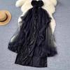 Temperament Black Evening Dress Dress Women's Spring and Autumn New Banquet Advanced Sense French Piano Performance Vocal Art Test Dress