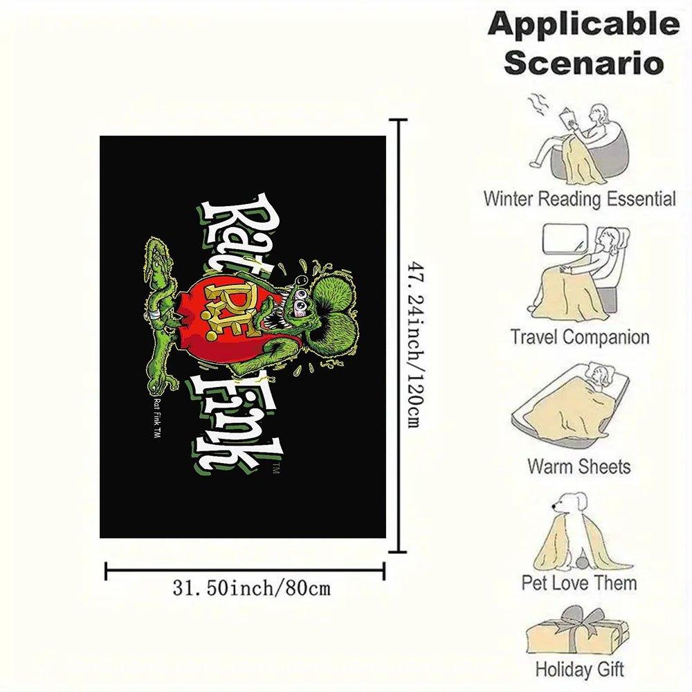 Rat Fink Classic T-Shirt - GreenBlanket Flannel Throw Blanket for Sofa, Bed, Travel, Camping, Office, Couch, Chair, And Bed Gift for Christm