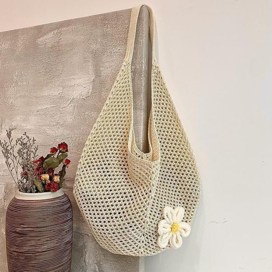 Vævet Strandtaske Hæklet Skuldertaske med Åbent Mønster Letvægts Boho Tote til Kvinder Sommerferie Strandferie Daglig Brug