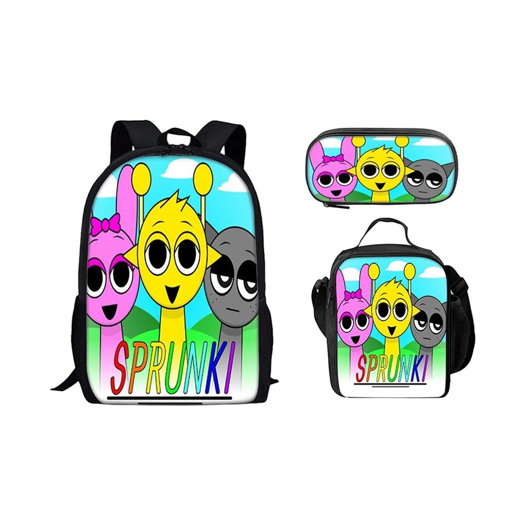Box Printed Backpack Music Game Student Schoolbag Lunch Bag Pencil Case Set