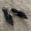 New Summer Women's Sandals Metal Rivet High Heels Footwear Elegant Slingback Pointed Slip On Party Lady Pumps Shoes