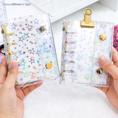 M5 Clear Glitter Star Mini Binder Notebook Diary Kawaii Hand Account Book DIY Postcard Collect Photo Album Stationery