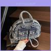 Vintage Denim Bowling Bag With Zipper Closure For Casual Daily Use